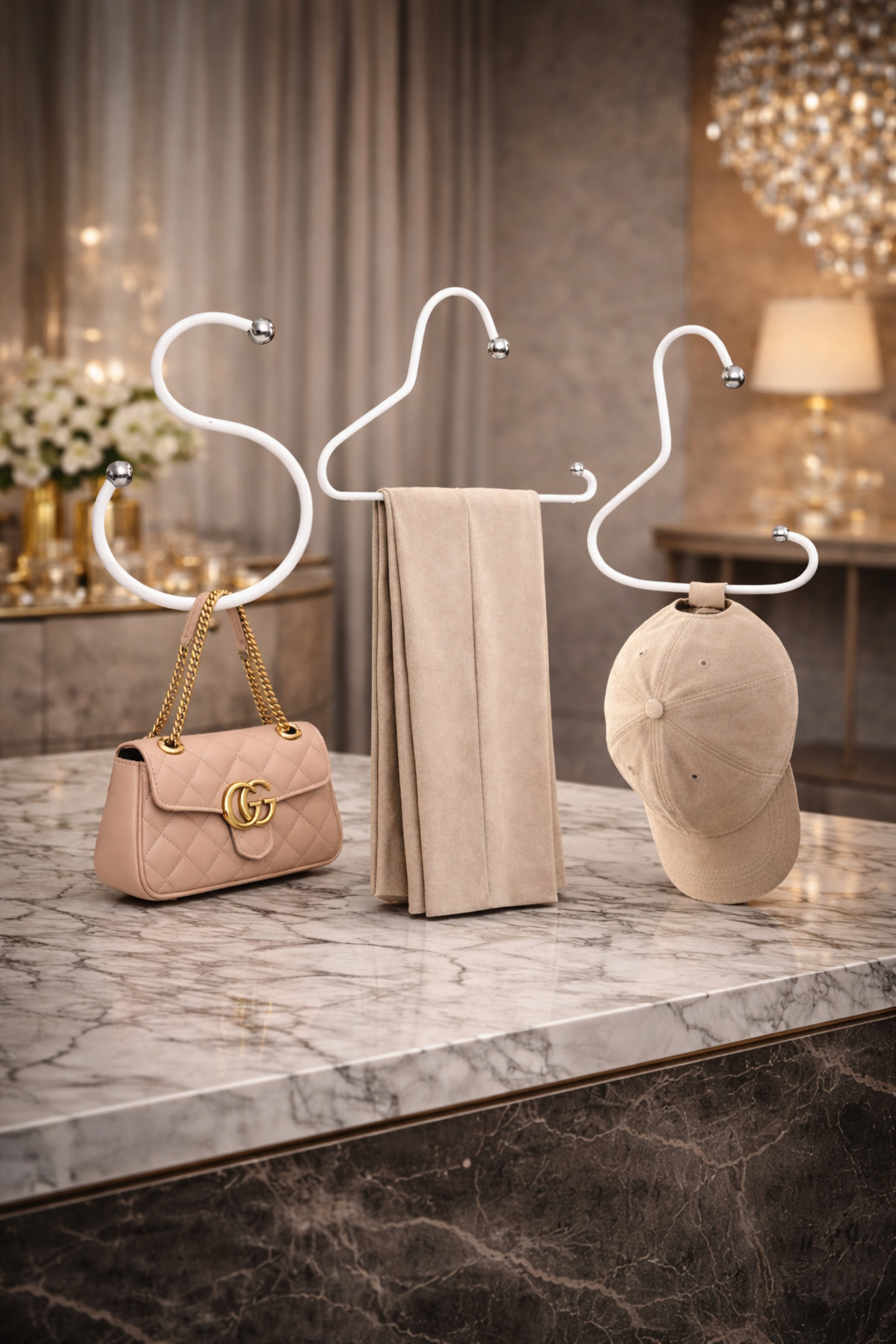 3’lü Çok Amaçlı Askı Seti | Pantolon Askısı + Şapka Askısı + Çanta Askısı | Dolap İçi Düzenleyici