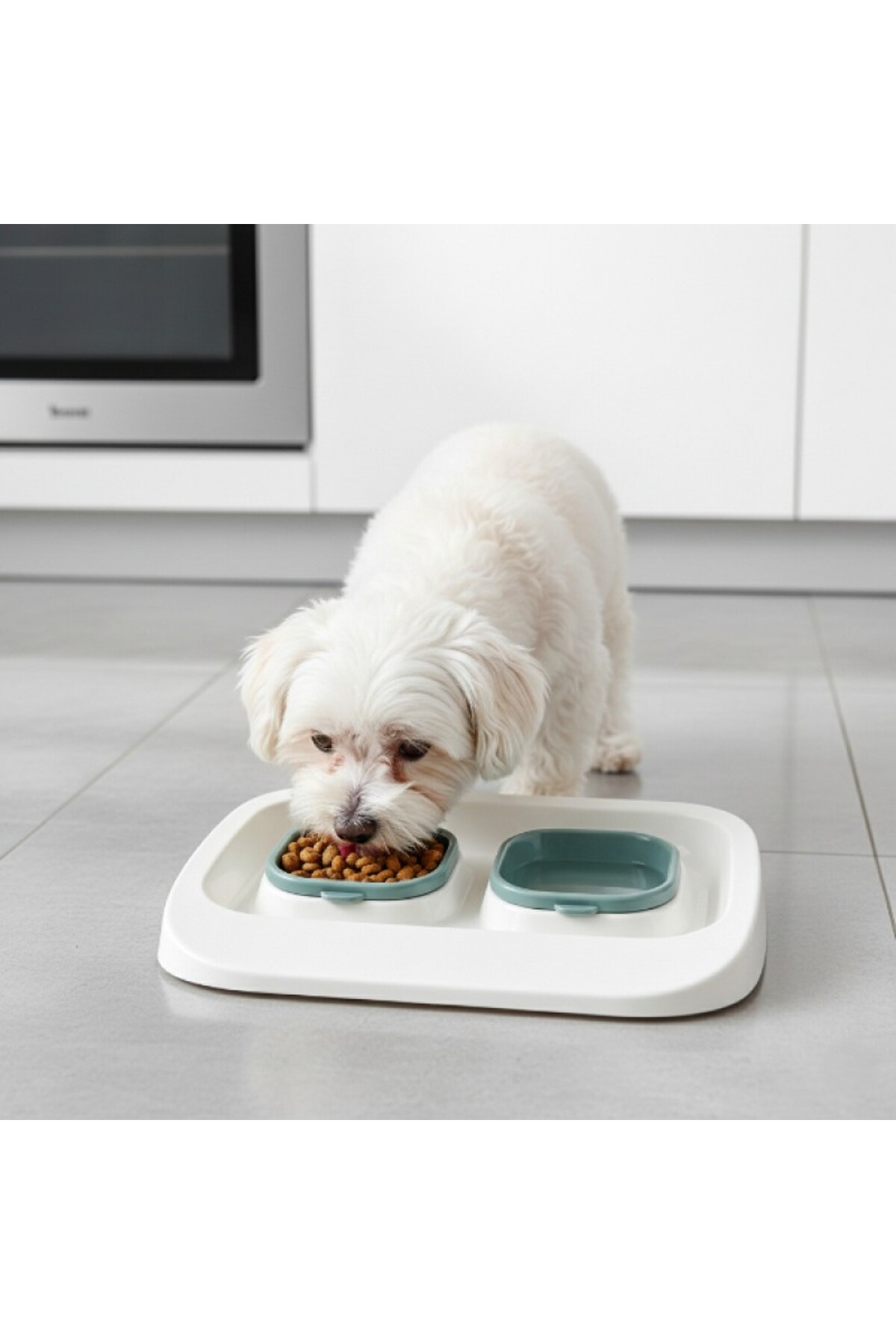 Çift Bölmeli Kedi Köpek Mama ve Su Kabı – Kaymaz Tabanlı, Dökülme Önleyici, Çıkarılabilir Kaplar