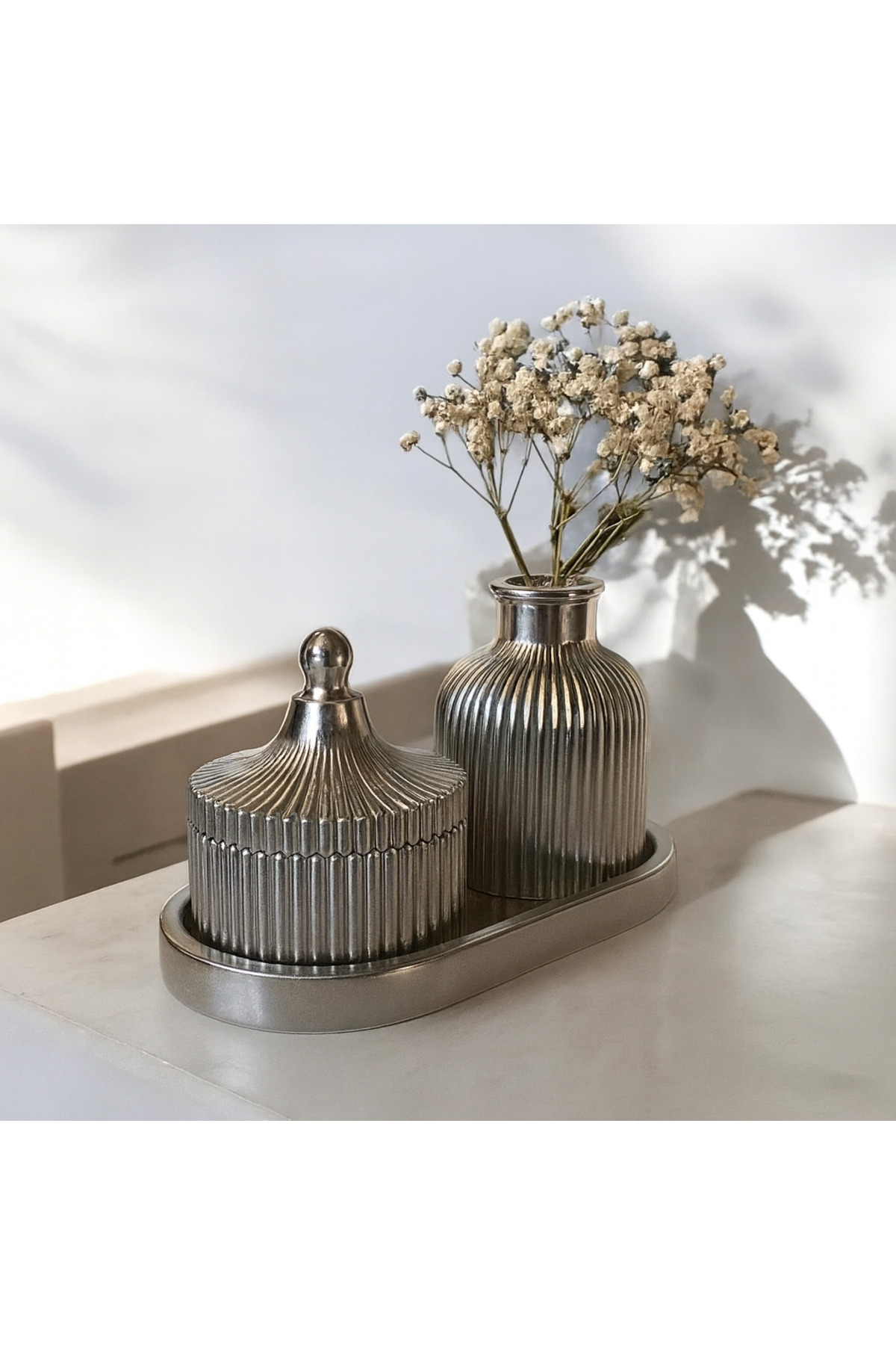 3 Parça Modern Dekoratif Vazo ve Saklama Kutusu Seti - Şık Ev Dekorasyonu