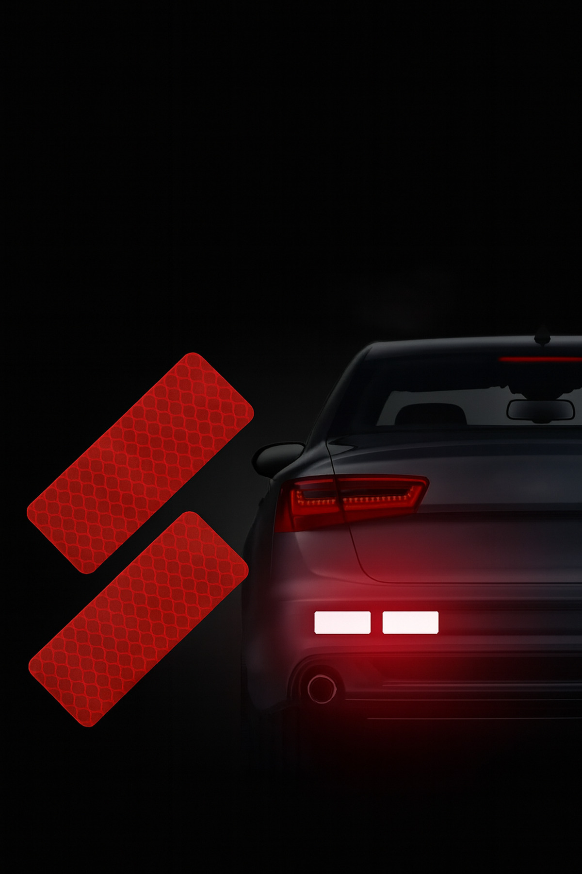 Kırmızı Reflektörlü Araba Tampon Çıkartması 2 Adet Fosforlu Gece Görünürlüğü Artırıcı Etiketi