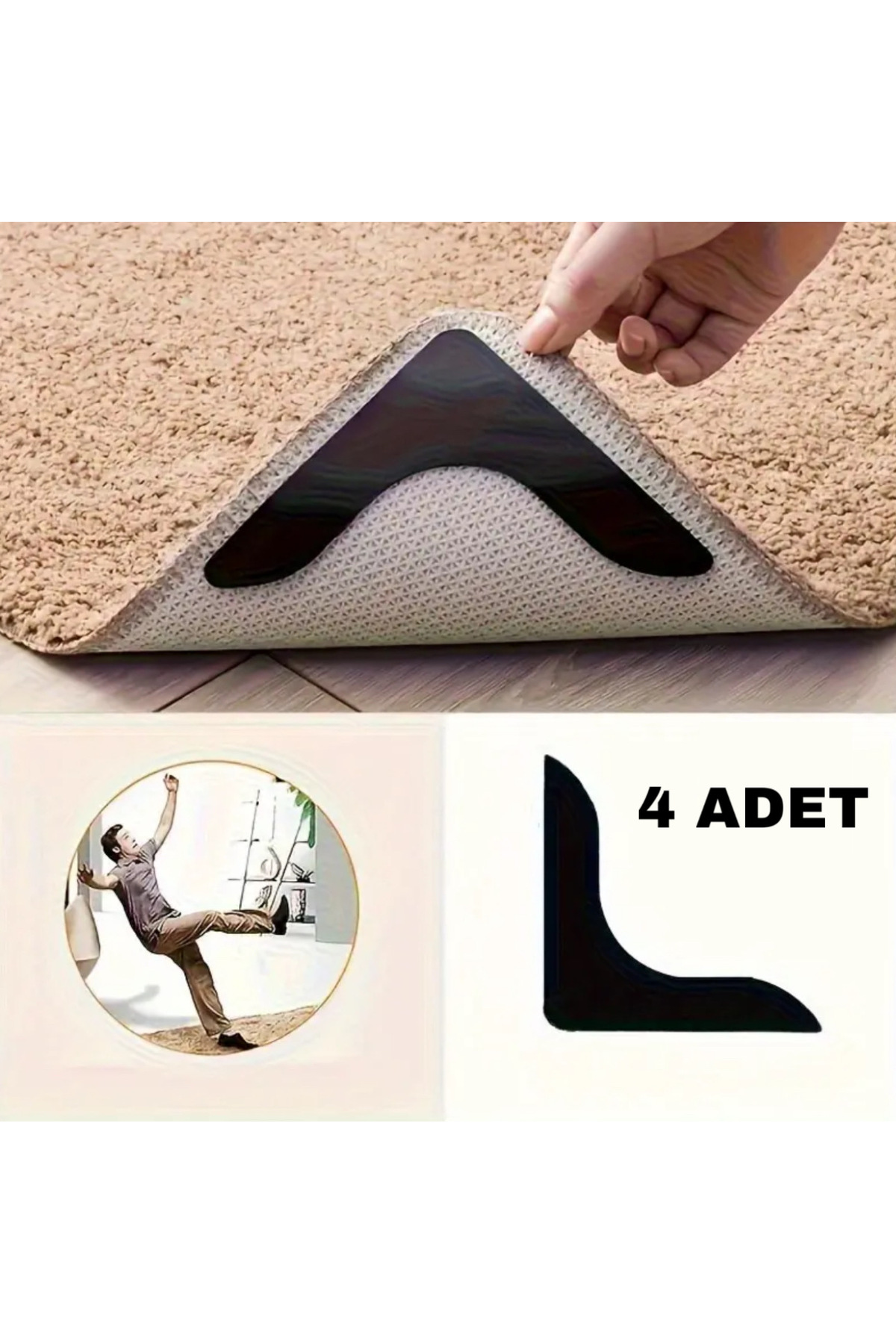 4 Adet L Tipi Kaymaz Halı Köşe Stickerı – Halı ve Kilim Kaydırmaz Tutucu Ped