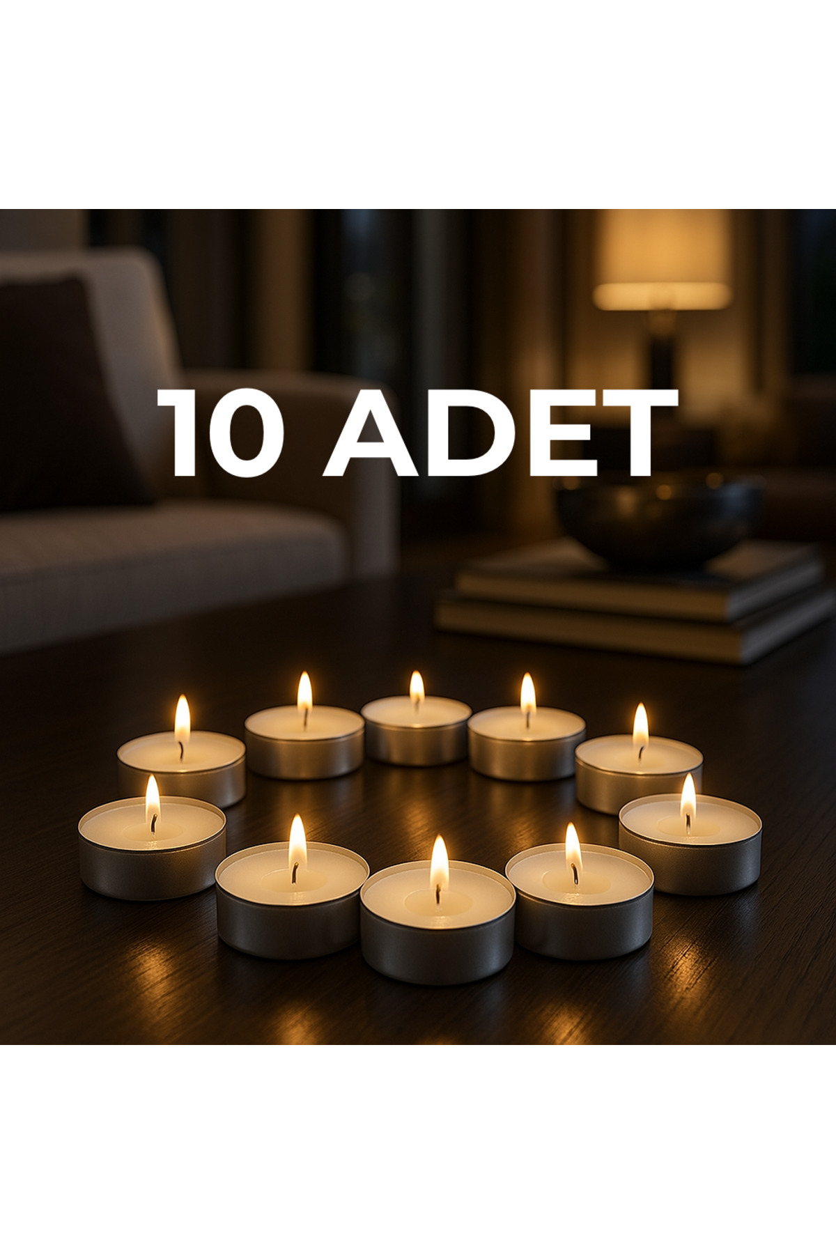10 lu Tealight Mum Seti Dekoratif, Romantik Ortam Mumları