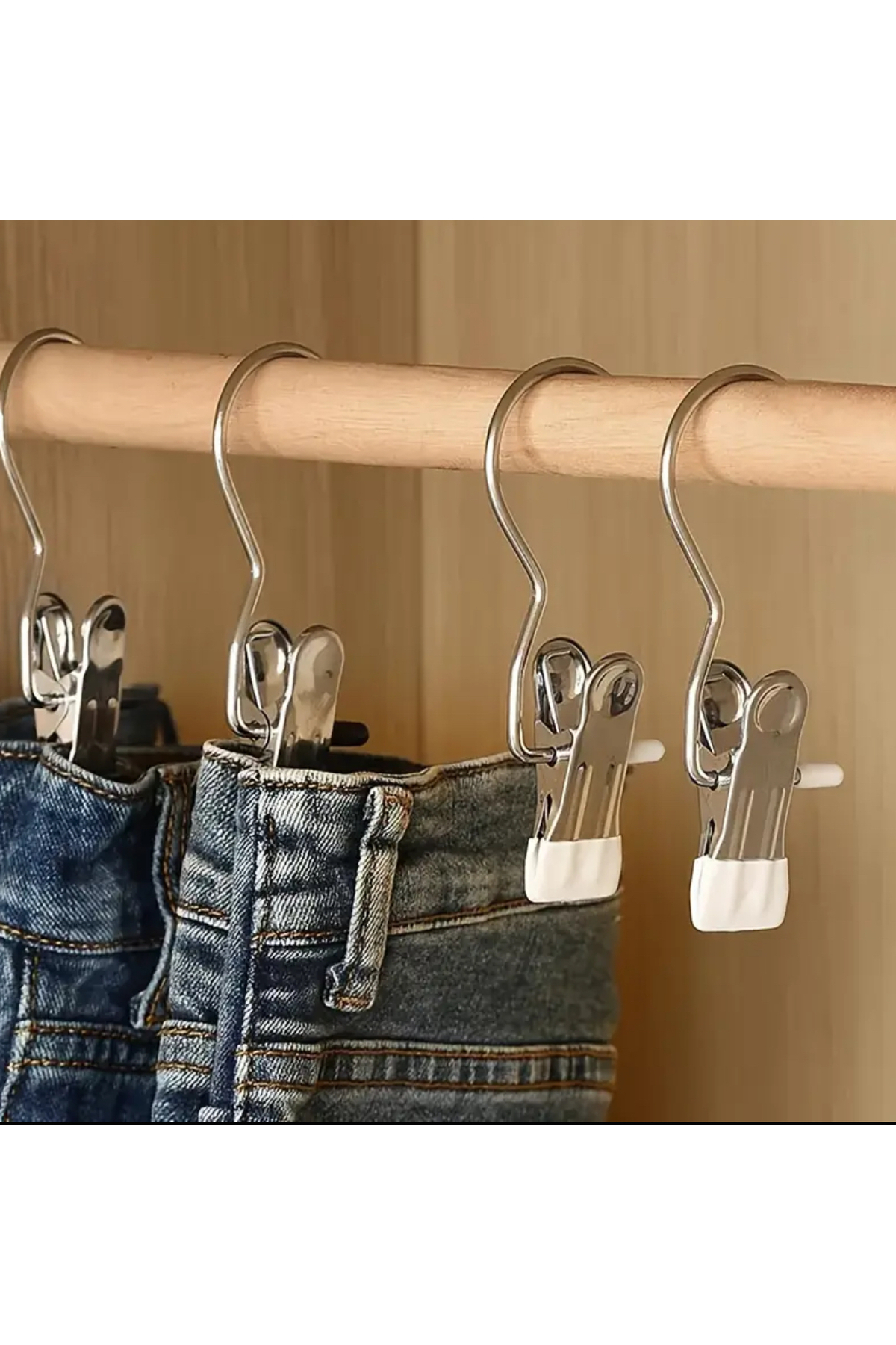 5’li Paslanmaz Çelik Metal Pantolon Askısı Klipsli – Çok Amaçlı Giysi Askısı