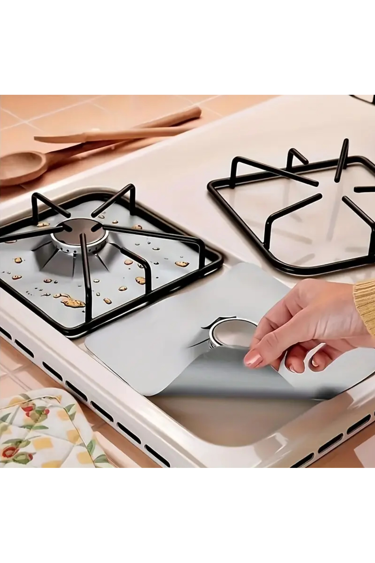 4 Adet Ocak Brülör Kapağı – Yeniden Kullanılabilir - Yanmaz, Yapışmaz, Kolay Temizlenebilir