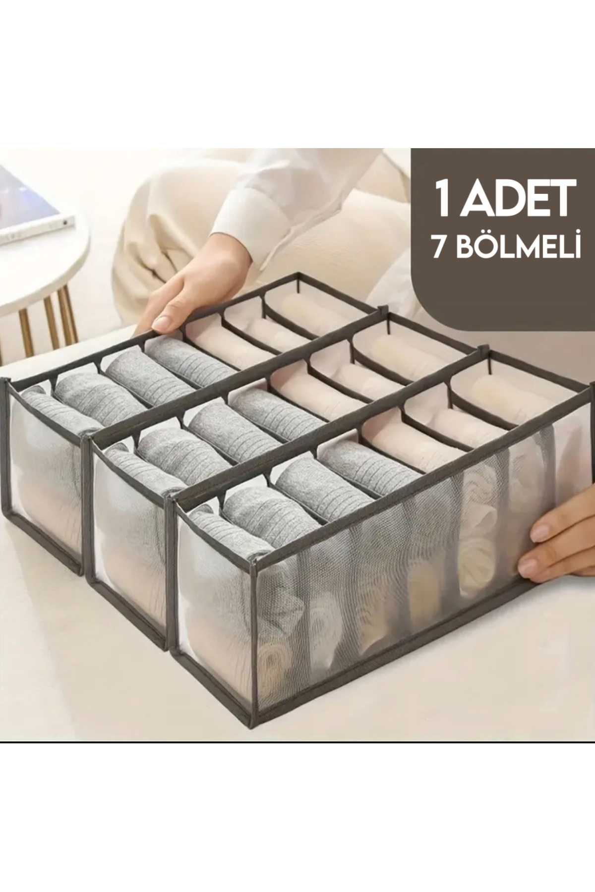 7 Bölmeli Çekmece İçi Organizer - Katlanabilir Kumaş Gardırop Düzenleyici Kutu