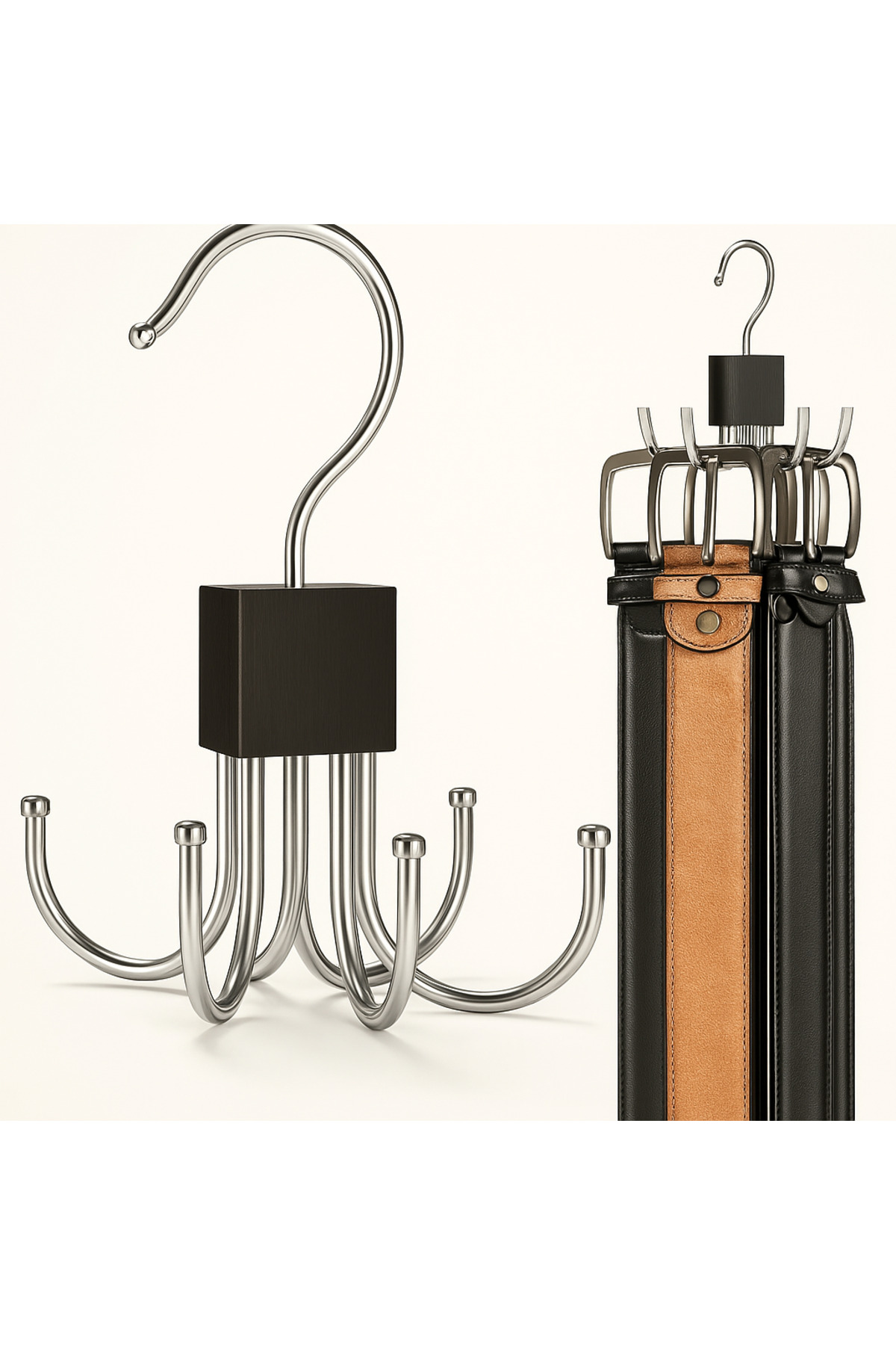 Çok Fonksiyonlu 360 Derece Döner Metal Askı – Dolap, Gardırop, Çanta, Kemer ve Kravat Düzenleyici