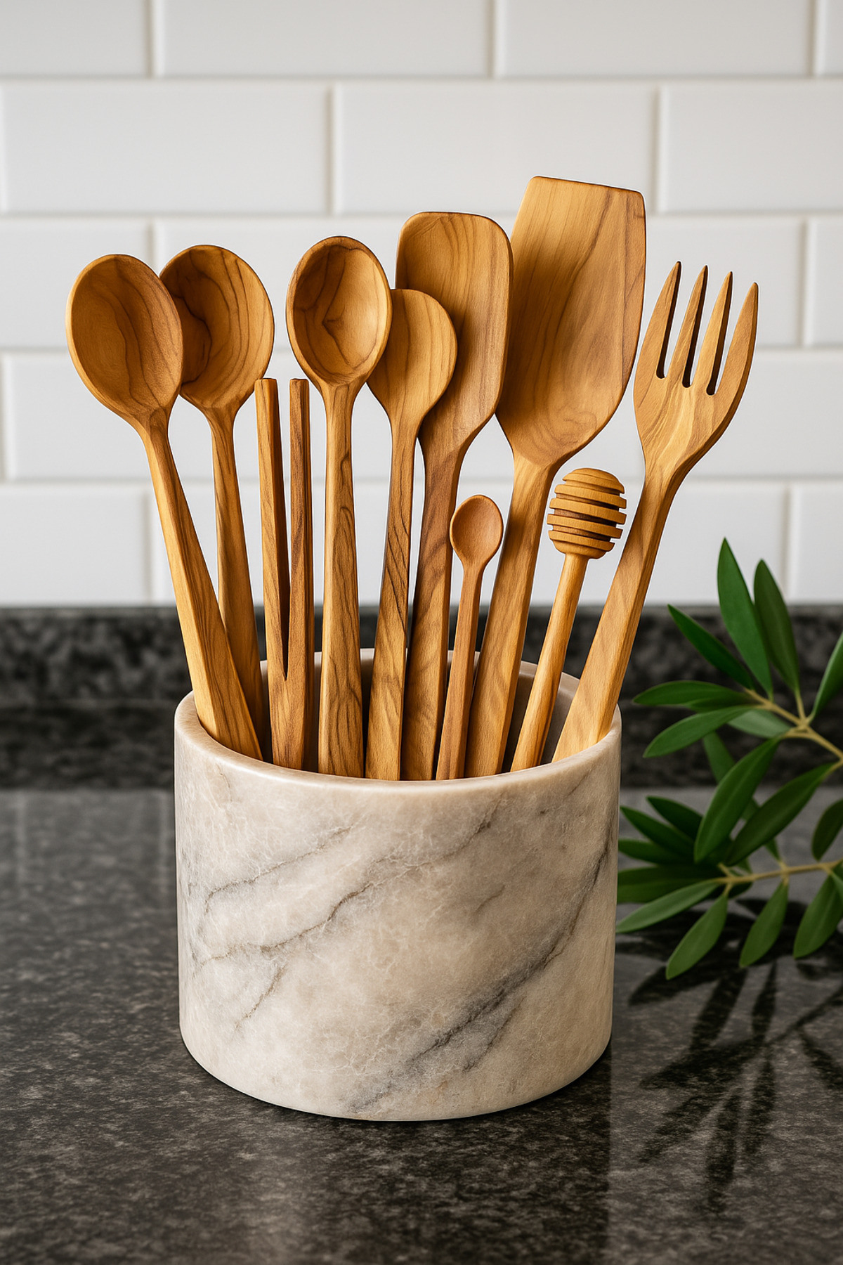 Doğal Zeytin Ağacından 9 Parça Lüks Ahşap Mutfak Seti - El Yapımı, Organik, Dayanıklı