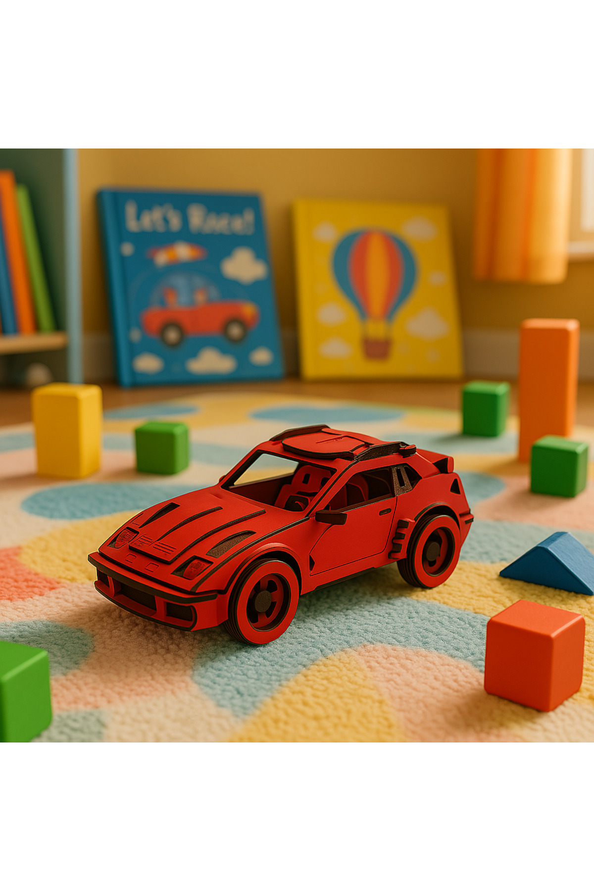 Ahşap Oyuncak Kırmızı Spor Araba | Eğitici, Sağlıklı ve Güvenli Çocuk Oyuncağı