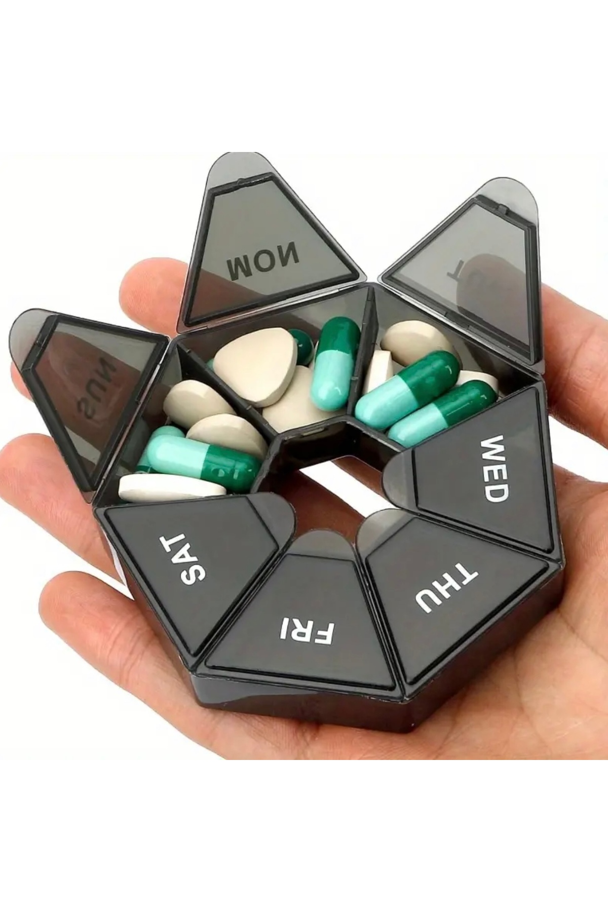 Hap Kutusu | 7 Gözlü ve Haftalık Döner Kapaklı Taşınabilir İlaç Düzenleyici Kutu | Seyahat İçin