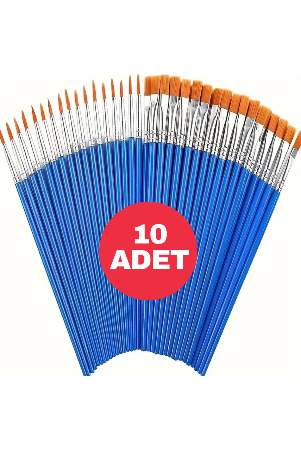 10’lu Sentetik Kıl Boyama Fırça Seti - 5 Sivri Uçlu + 5 Düz Uçlu Profesyonel Sanatçı Fırçaları