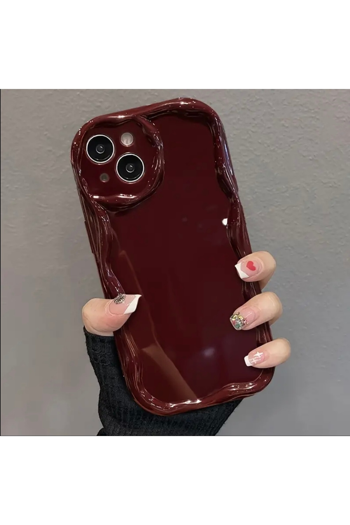 iPhone 14 - Şık Parlak Bordo Renkli Darbeye Dayanıklı Telefon Kılıfı