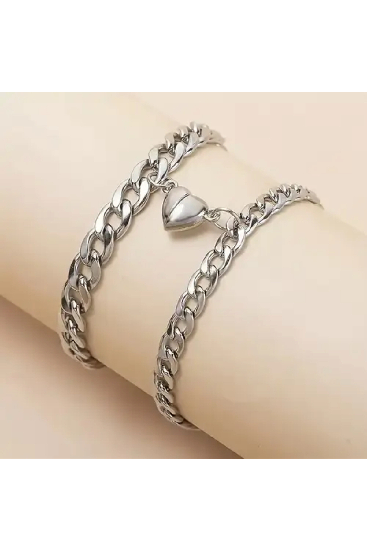 Mıknatıslı Kalp Çift Bilekliği - Paslanmaz Çelik - Sevgililere Özel Aşk Bilekliği
