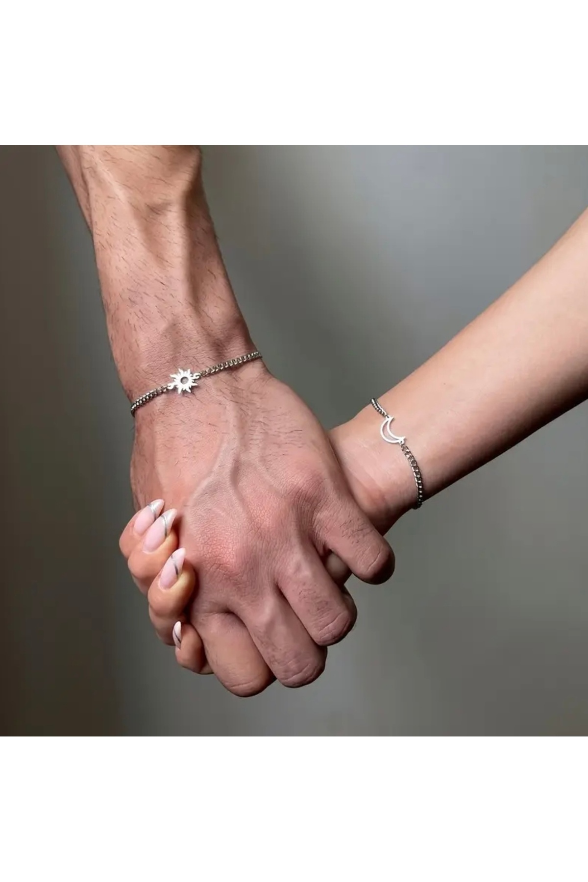 Paslanmaz Çelik Sevgili Bileklik Seti - Güneş ve Hilal Tasarımlı Çift Bilekliği