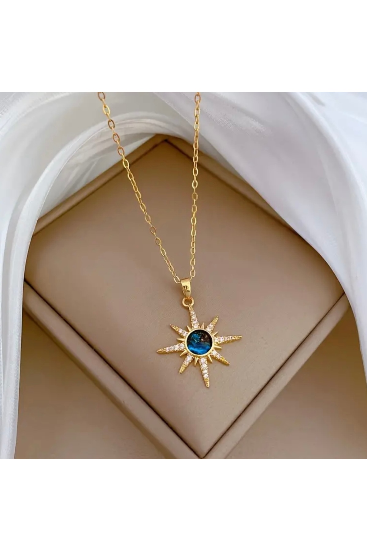 Mavi Zirkonyalı Paslanmaz Çelik Yıldız Kolye - Şıklığın ve Zarafetin Simgesi