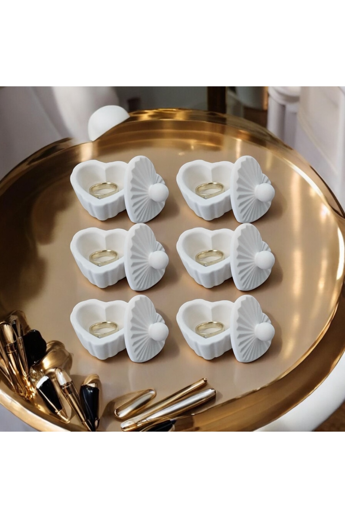 6 Adet Kalp Şeklinde Takı Kutusu - Kolye & Yüzük & Bileklik Kutusu - Organizer