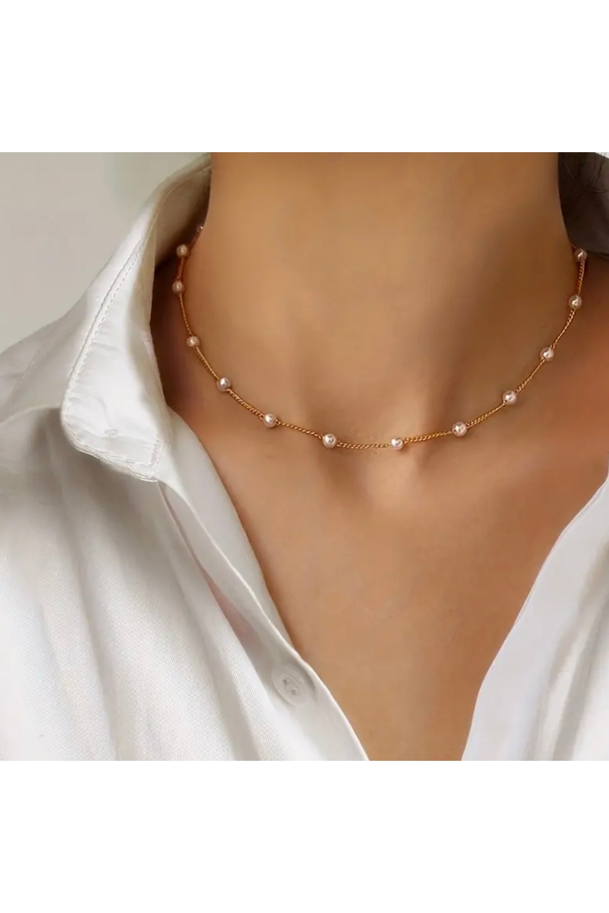 Altın Rengi Paslanmaz Çelik Klavikula İnci Zincir Kolye – Zarif ve Şık Tasarım