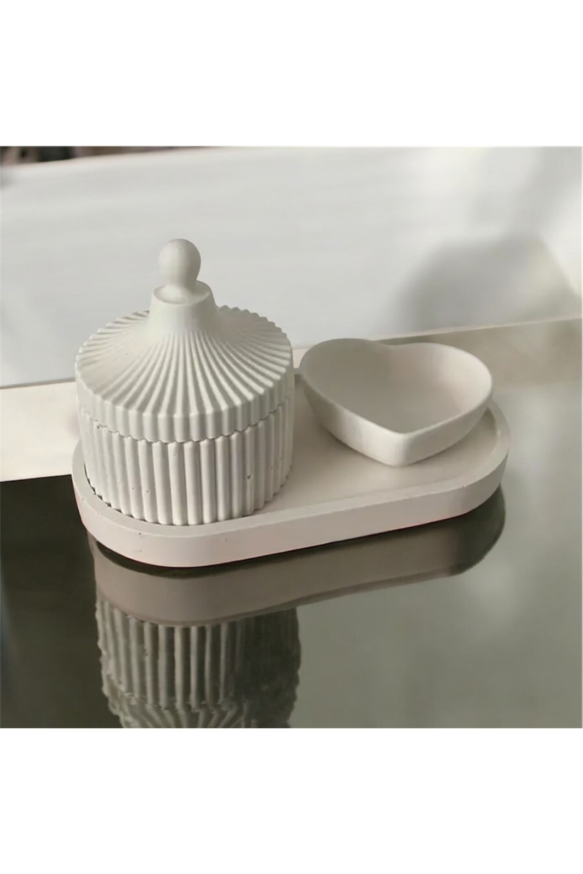 3 Parça Takı Kutusu ve Kalp Şeklinde Organizer - Dekoratif Ev Aksesuarı