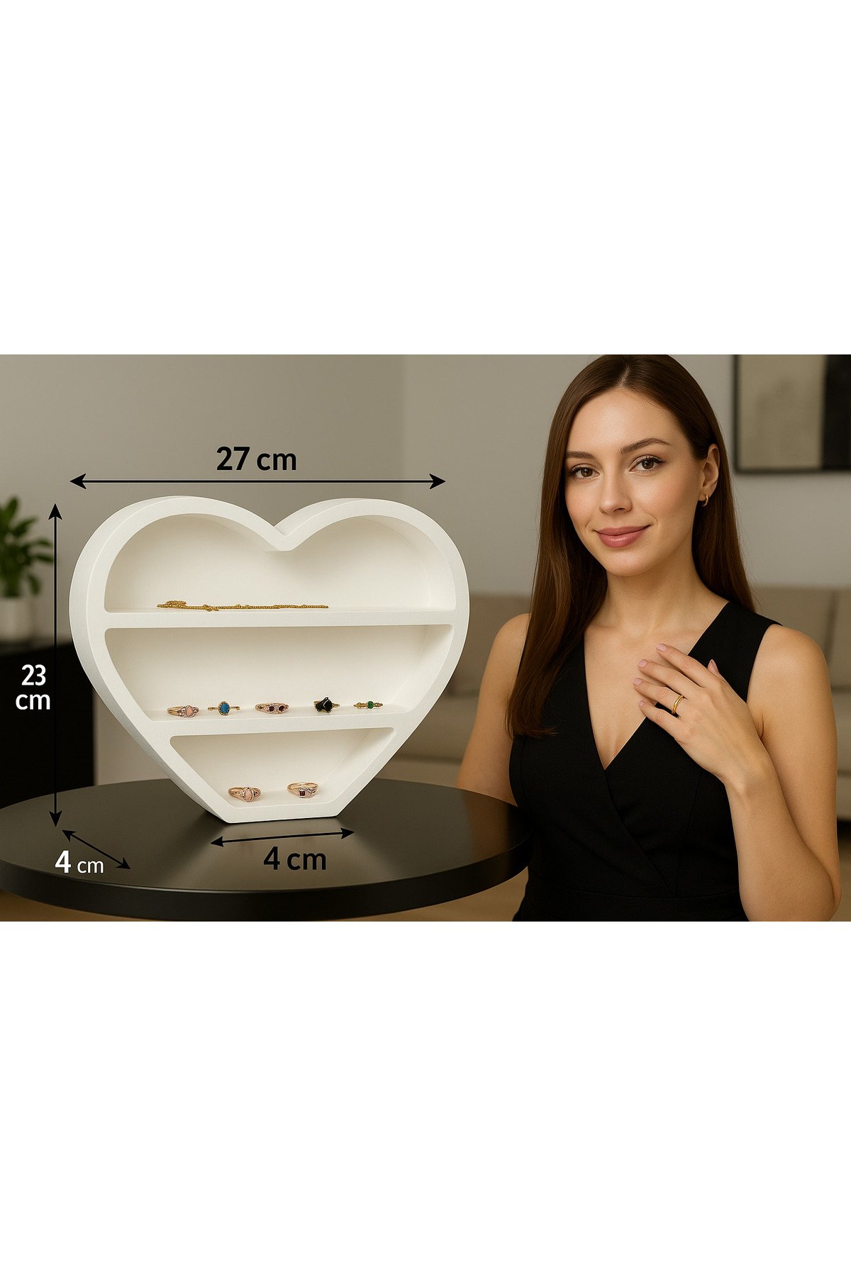 Kalp Şeklinde Takı Düzenleyici Stand 27x23x4 cm – Zarif ve Fonksiyonel Takı Standı