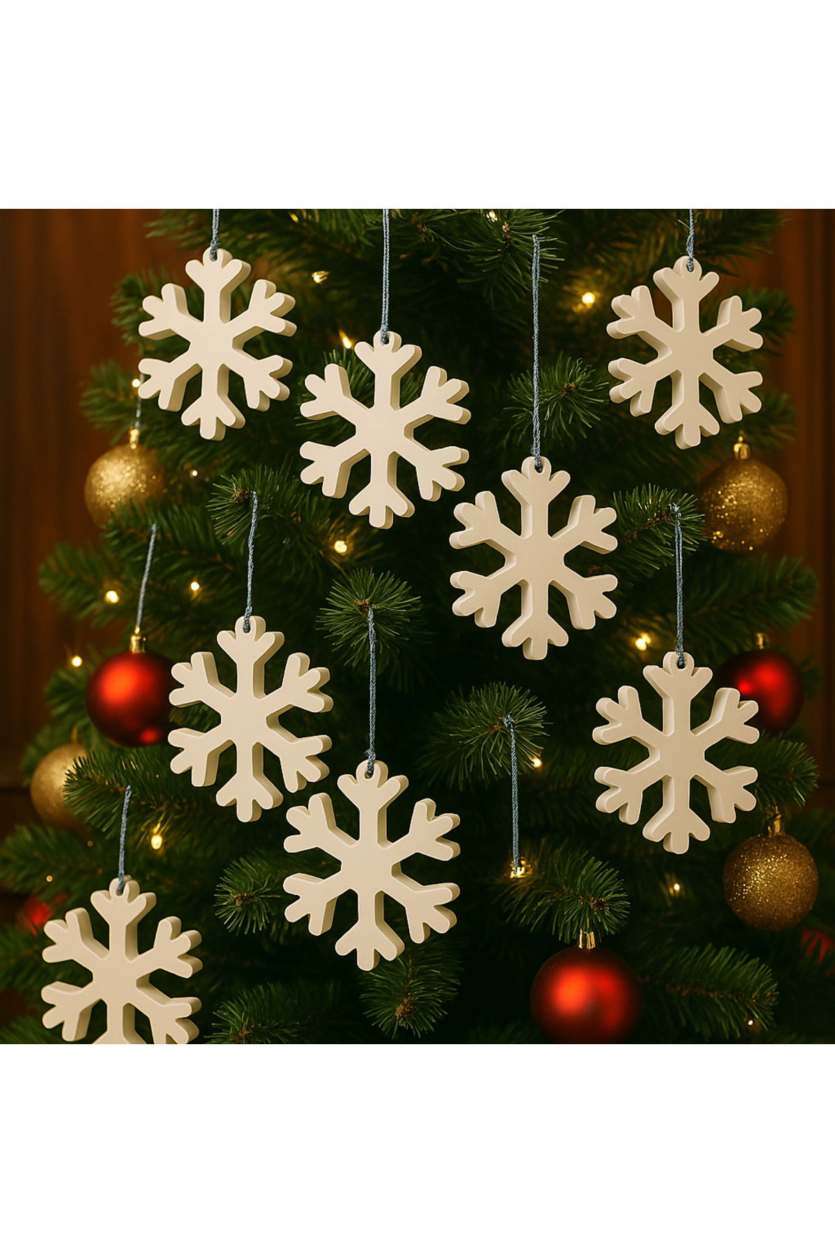 9 Adet Kar Tanesi Yılbaşı Çam Ağacı Süsü - Merry Christmas Dekor Noel