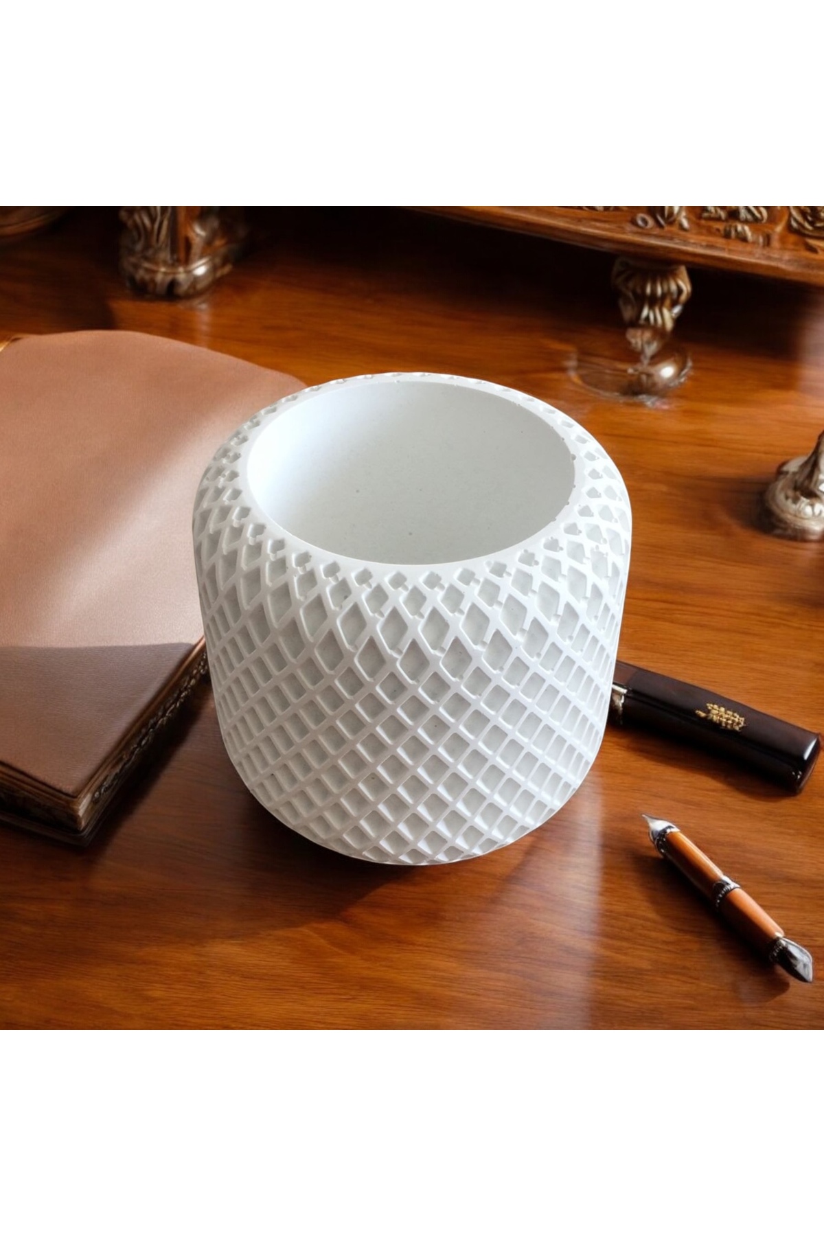 Masa Üstü Sanatsal Kalemlik 7x7 Cm- Masa Kalemliği - Kalem Kutusu