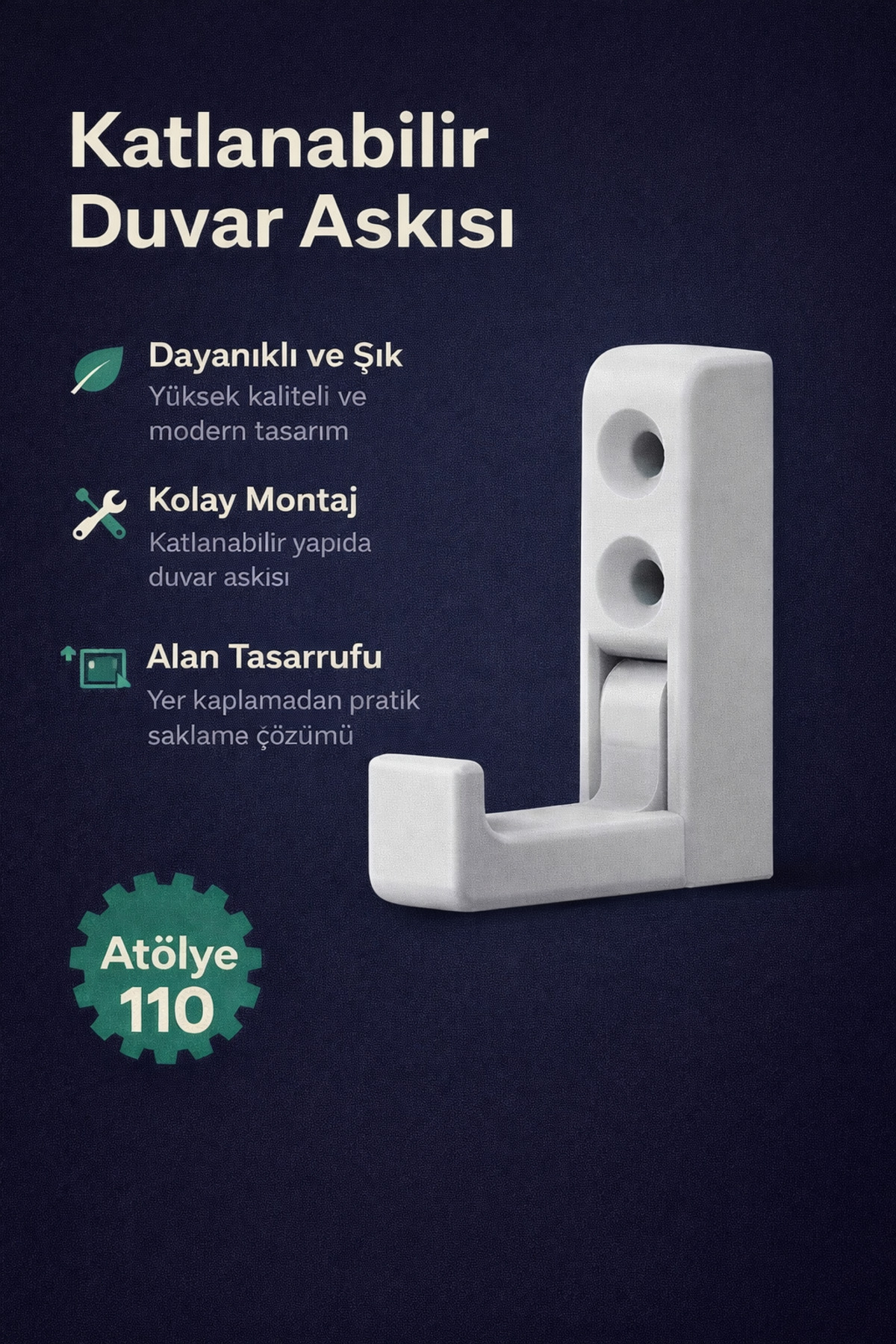 Katlanabilir Duvar Askısı 4’lü Set – Yer Kaplamayan Katlanır Kanca, Vida Montajlı