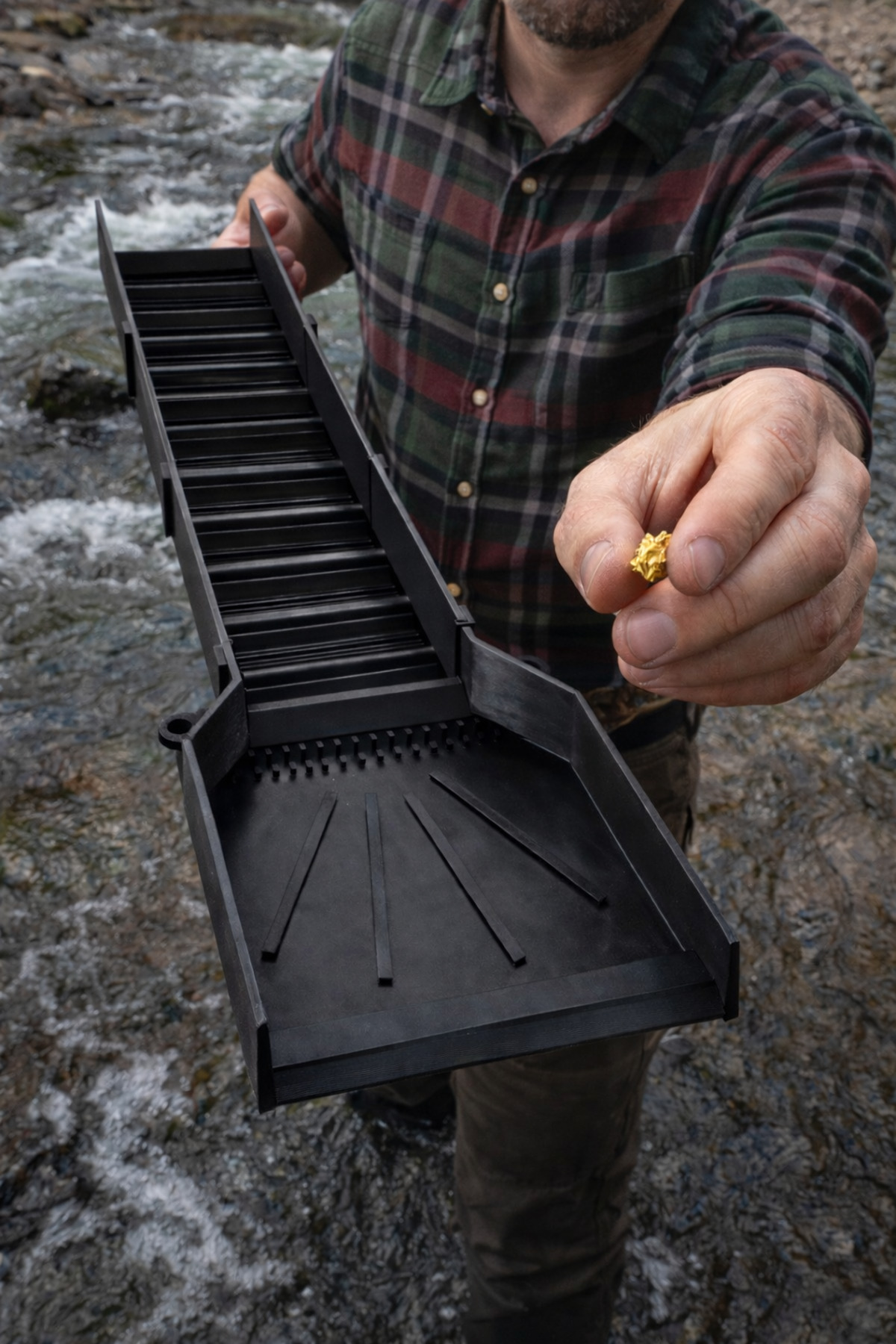 Altın Arama Savağı 74 cm Siyah Sluice Box Dayanıklı Plastik Gold Panning