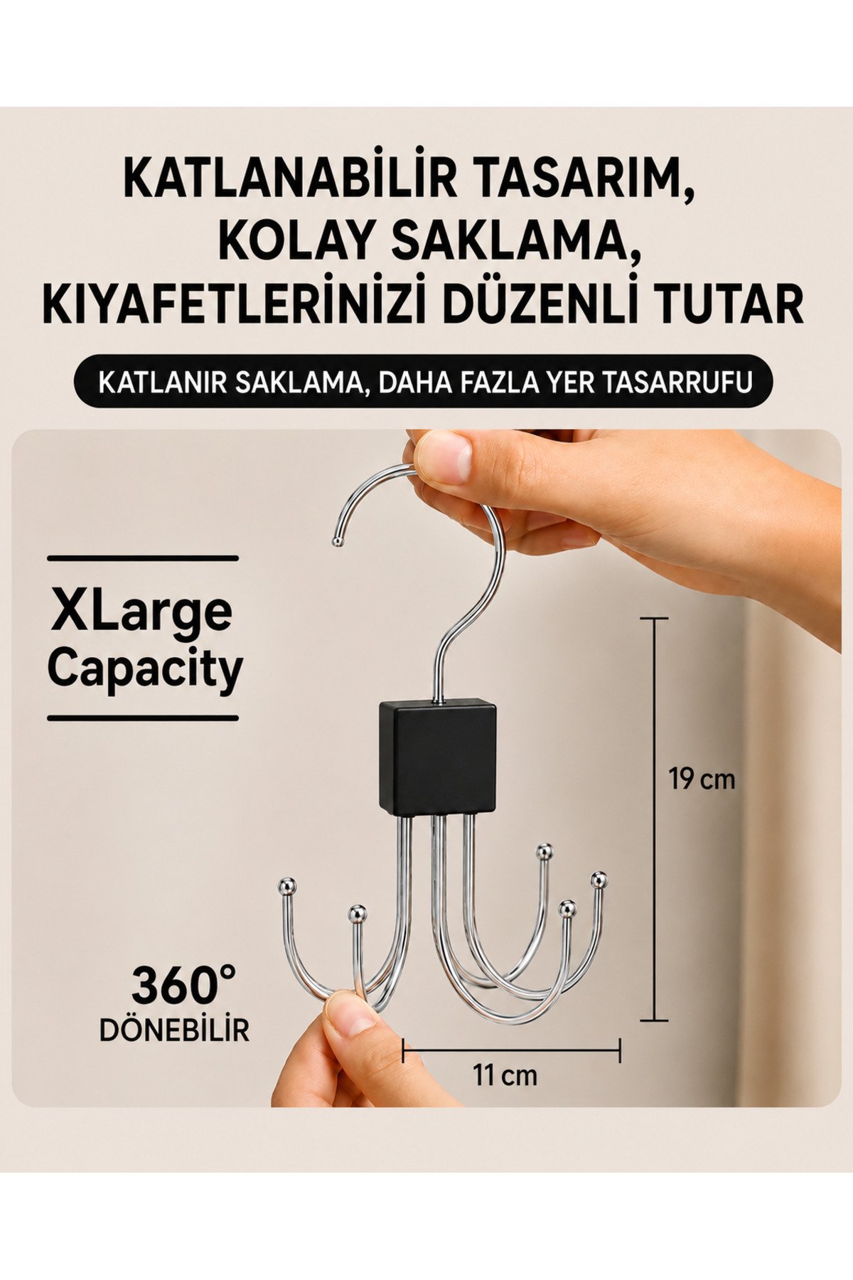 Çok Fonksiyonlu 360 Derece Döner Metal Askı 6 Kancalı Kapı Dolap Mutfak Banyo Organizer Askılık